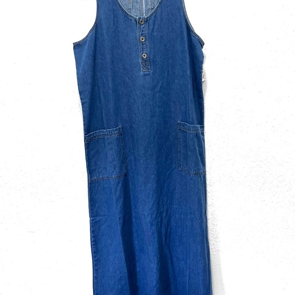 Denim sleeveless button down patch pockets Maxi Dress Large - Picture 10 of 10
